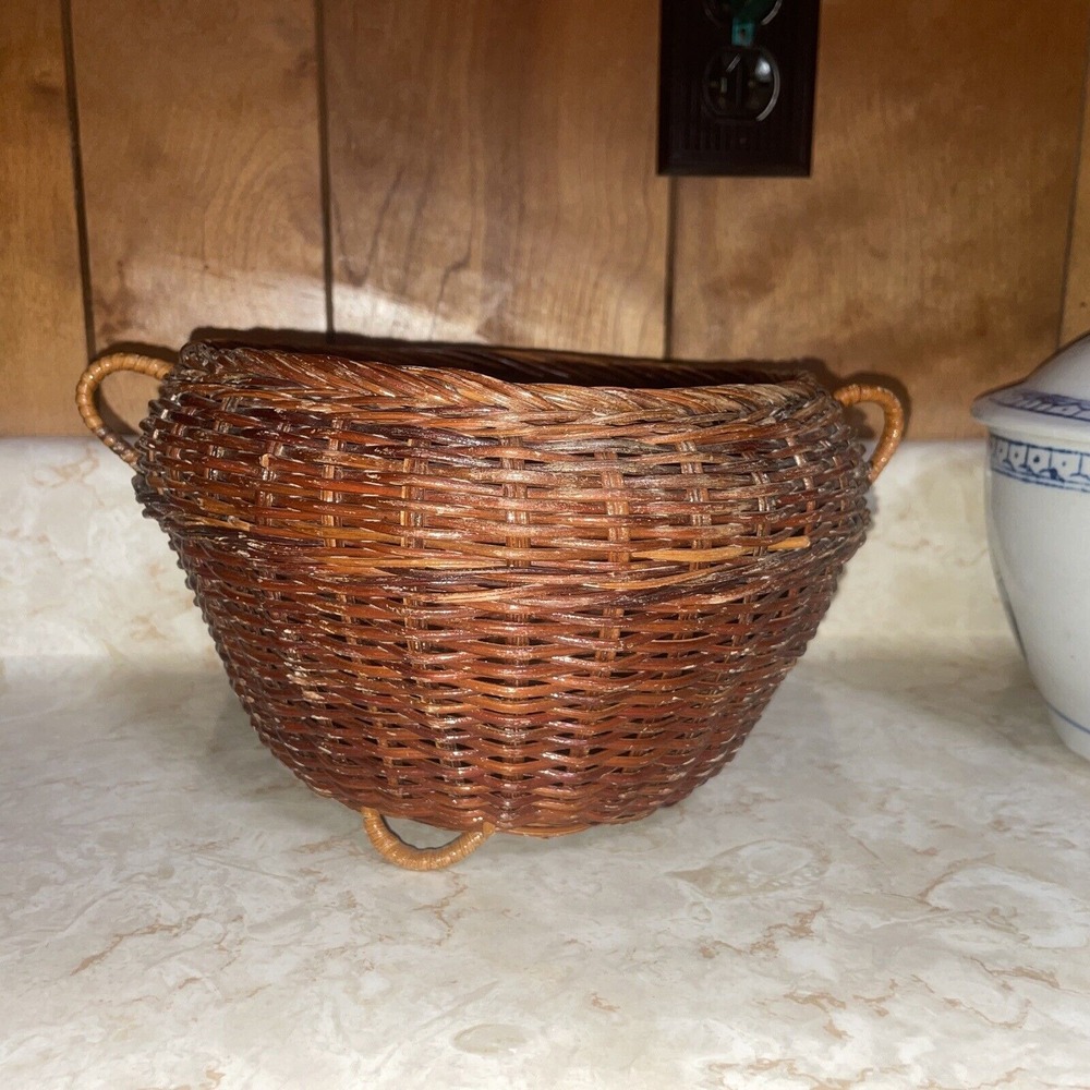 Vintage‎ Footed Wicker Basket With Two Handles